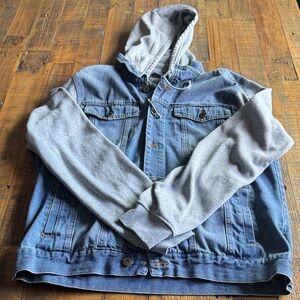 Denim Hooded Jacket with Gray Sleeves